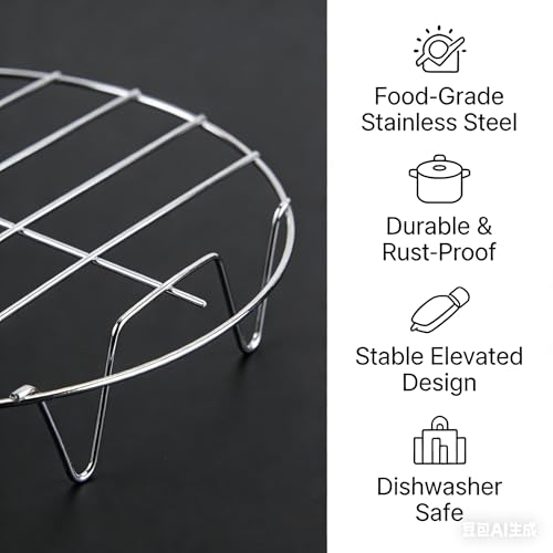 2-Pack Steamer Rack Set, 7.5 Inch Stainless Steel Round Racks for Cooking, Heavy Duty Wire Cooling and Baking Rack, Fits 6 & 8 Qt Instant Pot, Pressure Cooker, Air Fryer Accessories