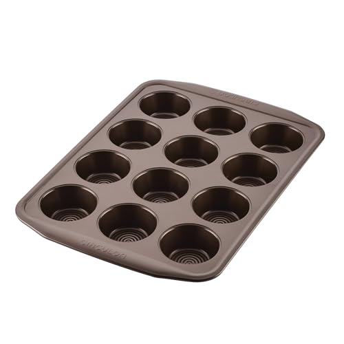 Circulon Nonstick Bakeware 12-Cup Muffin Tin, Brown, Steel - color: Chocolate