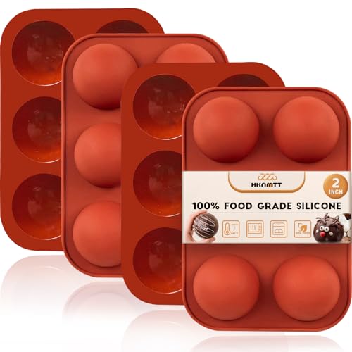 Hot Chocolate Cocoa Bomb Molds Hemisphere Silicone 2 Inch 4 Pack, Semi Ball Mould 6 Cavity Large Circular, BPA Free Non-Stick Half Sphere Holiday Valentine DIY Cake Jelly Dome Mousse - style: 2" Semi Sphere 3PCS