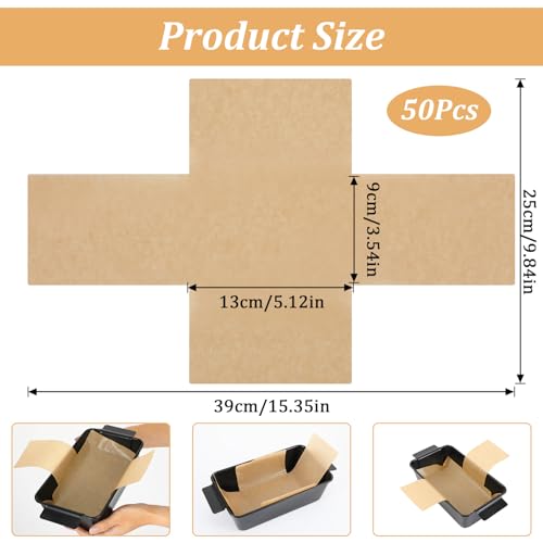 50pcs Bread Loaf Pans, Parchment Paper Liners 5''x 3.5'' Unbleached Loaf Pan Liner for Bread Baking, Muffin Liners Mini Cake Cupcake pans Heat Resistant Original Precut Non Toxic