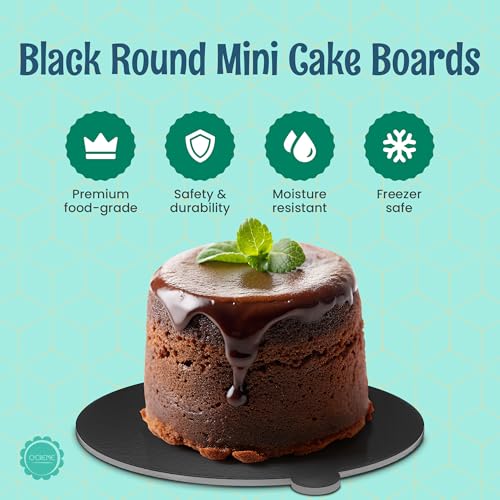 O'CREME Mini Cake Boards Round Black Foil 3.25 Inch with Tab 100ct - color: Black, size: 3-1/4 Inch