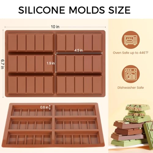 Chocolate Molds - Non-Stick Chocolate Bar Mold, Food Grade Silicone Deep Chocolate Bar Mold for Dubai Chocolate Bar Pistachio, Chocolate Snacks - Set of 2 - color: Choco: 2 PCS, size: Rectangle