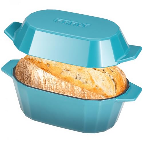 Enameled Cast Iron Dutch Oven for Bread Baking – 3QT Oval Round Heavy Duty Bread Pan with Lid, Non-Stick Ceramic Coating,Loaf Cast Iron Bread Oven for Sourdough, Baking, Roasting, Braising, Stovetop & Oven Safe - color: Blue