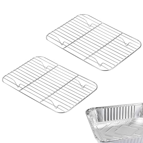 Linkidea 2 Pack Stainless Steel Grilling Rack, 9.6" x 7" Oven Safe Grid Wired Rack for Baking, BBQ Accessories Compatible with Stock Your Home, Stack Man, Eco-Foil,
