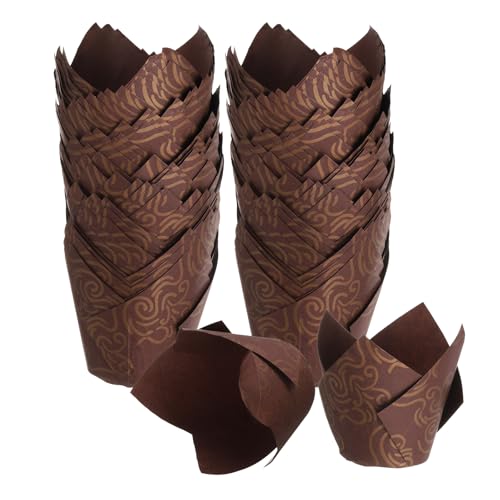 uxcell 150 Pcs Tulip Baking Cups Cupcake Muffins Liners Paper Greaseproof Wrappers for Wedding Birthday Party Festivals Christmas, (Gold Clouds, Coffee) - color: Coffee