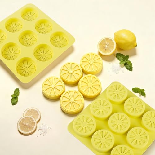 2Pcs Silicone Lemon Shaped Mold Ice Cube Tray for Freeze, 9-Cavity Non-Stick Lemon Chocolate Candy Mold for Baking Mousse Cake - color: 9-cavity regular lemon shaped mold