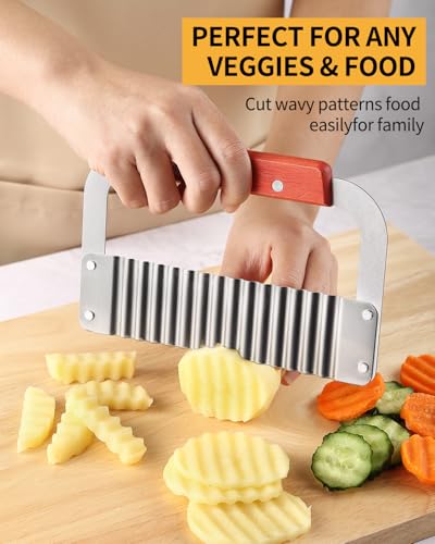 2 Pcs Crinkle Cutter Potato Slicer Wavy Chopping Tool French Fry Veggies - color: Wood