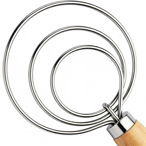TEEVEA Danish Dough Whisk Wooden Handle Stainless Steel for Sourdough Bread - color: Rubber Wood 3-Circle
