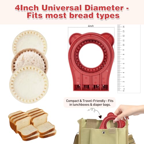 Sandwich Cutter and Sealer for PB&J, Round Crustless Kitchen Tool, Kids Lunch Snacks Maker for Biscuit, Cookie-Dough, Red,3.2inch - size: 5x4x1.6inches