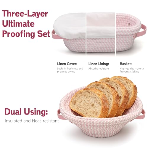 Beginner Sourdough Starter Kit with Proofing Baskets & Jar, Baking Supplies - color: Pink
