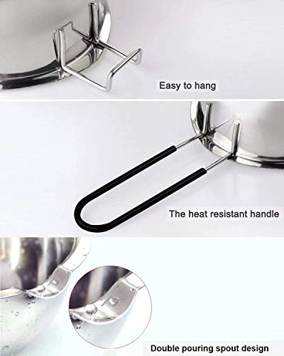600ML Stainless Steel Double Boiler Pot with Heat Resistant Handle - color: Black handle, size: 600ML