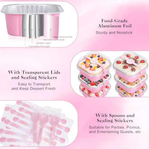 120 Pack 5oz Mini Cake Pans with Lids,Pink Aluminum Foil Cake Tins - color: Pink, size: 120 Pack 5oz