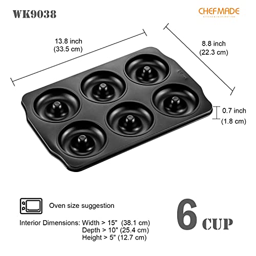 CHEFMADE Donut Pan, Nonstick 6 Cavity Jumbo Ring Doughnut Pan for Baking Cookies Bagel, Set of 2 (Black) - style: 6 Cavity Donut*2