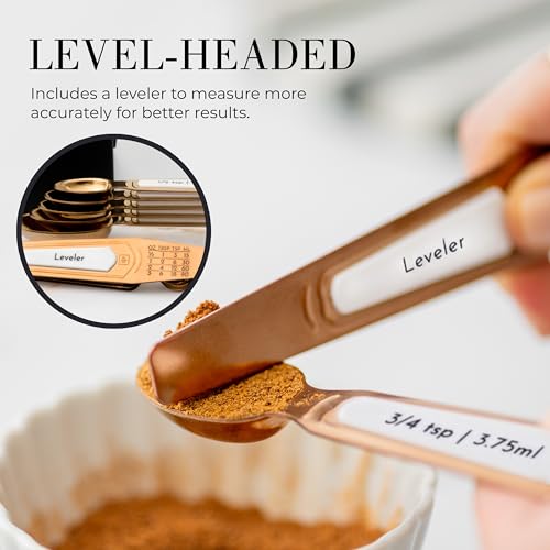 Styled Settings Copper Measuring Spoons Set with Leveler, 8-Piece - color: White & Copper