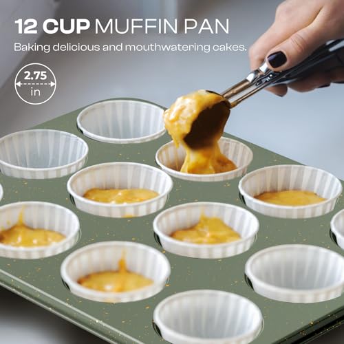 12-Piece Nonstick Baking Set, Non-Toxic Bakeware Set - Ceramic Coated Green - size: 12PCS