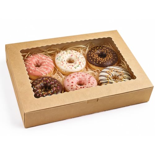 36pcs Auto-popUp Brown Cookie Boxes with Window,12x8x2.5 Inch Bakery Boxes|Sturdy Large Treat Box For Pies Chocolate Strawberries Donuts Pastry Dessert |350gsm Food-grade Thickness Cardboard - color: Brown/36pcs