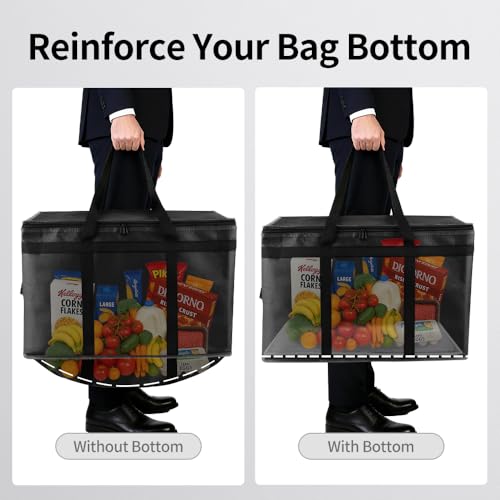 Bodaon 1PK Insulated Grocery Bags with Reinforced Baseboard, X-Large, Black - color: Black, size: X-Large with Hard Bottom