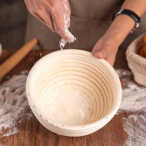 NICENEEDED 2 PCS Bread Proofing Baskets, 13 x 6 cm Banneton Baskets Round Proofing Bowls Making Baking Fermentation Tools, Handwoven Rattan Baskets with Liners for Home Sourdough Bread Baking Supplies