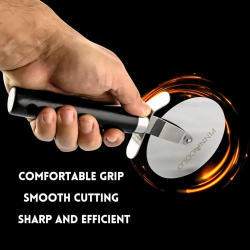 4 Inch Wheeled Pizza Cutter with Wood Handle - size: 4 Inches