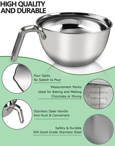 Marsheepy 3.1QT Double Boiler Melting Pot with 4.5QT Stainless Steel Pot - size: 3500ML