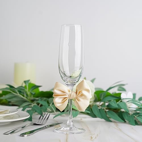AIMUDI Champagne Satin Ribbon Twist Tie Bows for Treat Bags & Crafts - 3.5" Wedding & Bridal Shower Decor - 24 Counts - color: Champagne