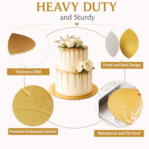 Gold Scalloped Cake Boards, 4 Pack, 6, 8, 10, 12 Inch Cake Circles - color: Gold
