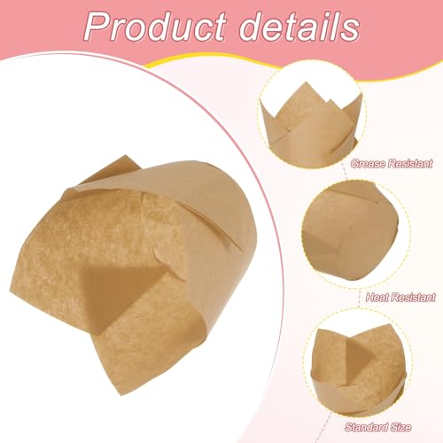 M METERXITY 50-Pack Tulip Cupcake Liners, Standard Size Heat-Resistant Greaseproof Paper Baking Cups for Wedding/Birthday Party/Christmas, Cupcake Wrapper[Mocha] - color: Mocha
