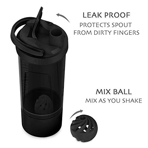 Artoid Mode Fitness Workout Sports Protein Shaker Bottle 24-Ounce, Dual Mixing Technology with Shaker Balls & Mixing Grids Included, Twist and Lock Protein Box Storage Included - color: Stone Gray/Black