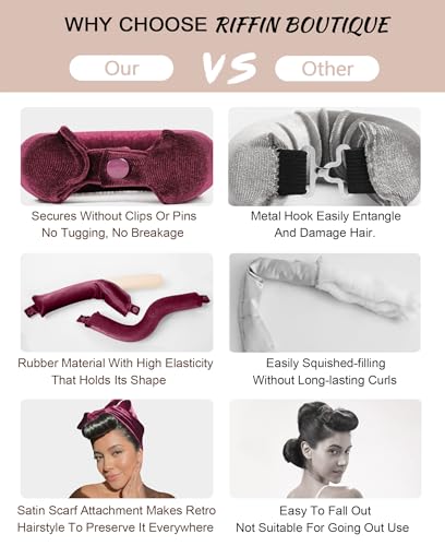 Littles Heatless Curls Overnight Rods Velvet Hair Curler to Sleep in No Heat Heatless Curling Iron Foam Sponge Flexi Rods Hair Rollers for Long Short Hair Care Styling Tools - color: Burgundy