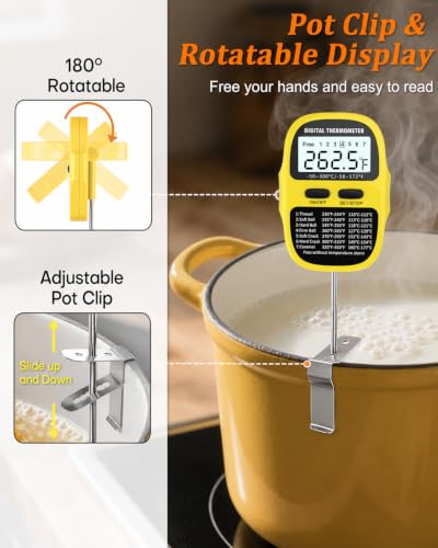 Candy Thermometer Digital Deep Fry Oil Thermometer with 7 Preset Modes - color: YELLOW