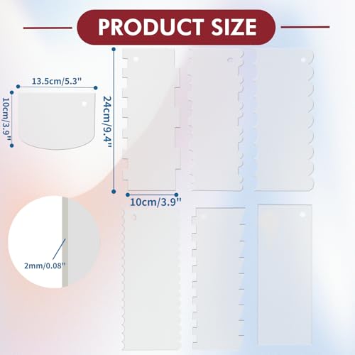 7 Pcs Clear Cake Scraper Set Acrylic Cake Scraper Smoother Cake Stripes Edge Contour Comb Clear Acrylic Cake Decorating Supplies for Mousse Butter Cream Frosting - size: 7 Pcs