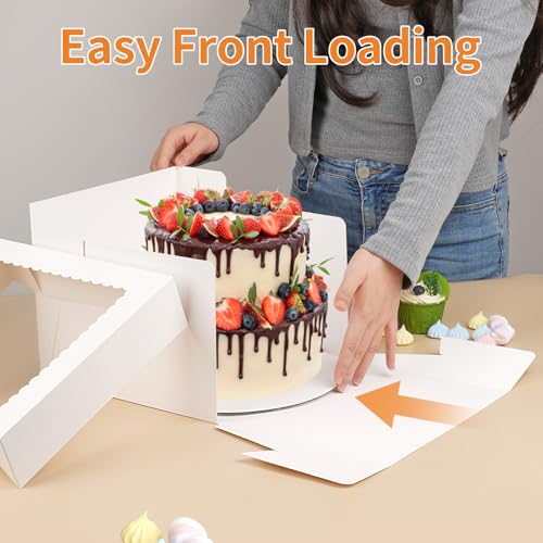 WINKIO 10 in Cake Box with Board, Cake Carrier Holder Container - size: 10x10x8 Inches