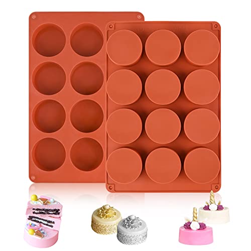 Sakolla 2 Pack Round Chocolate Cookie Molds, 12 Cavity 2.1" Cylinder Silicone Mold for Chocolate Cookie, Cake, Candy, Pudding, Mini Soap (Brown) - color: Brown