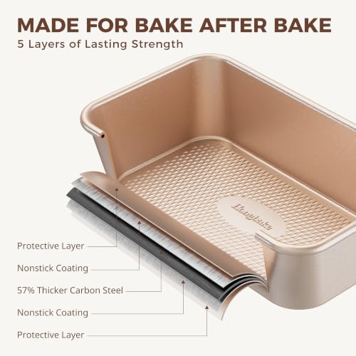 HONGBAKE 9x5 Inch Loaf Pans, Nonstick Bread Pans for Homemade Baking, 3PCS - color: Champagne Gold, size: 9 x 5 x 2.56"