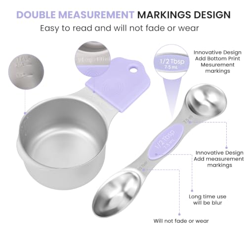 Magnetic Measuring Cups and Spoons Set-Heavy Duty 304 Stainless Steel - color: Lavender
