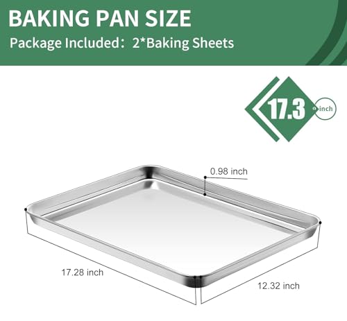Baking Sheets Set of 2, HKJ Chef Cookie Sheets 2 Pieces & Stainless Steel Baking Pans & Toaster Oven Tray Pans, Rectangle Size 18 x 13 x 1 inch, Non Toxic & Healthy & Easy to Clean - size: 18inch