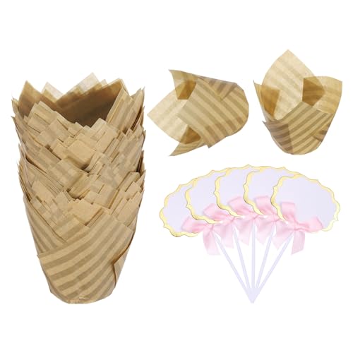 uxcell 50Pcs Tulip Cupcake Liners with 5Pcs Cheese Markers Muffins Liners - color: Natural