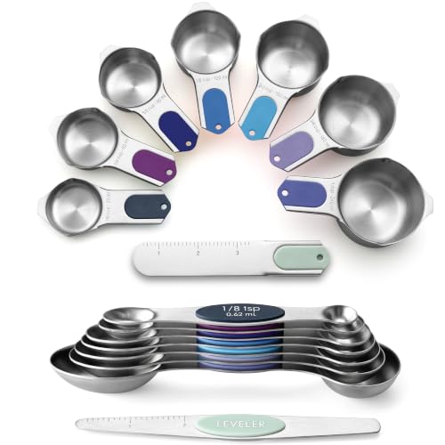 Spring Chef Magnetic Measuring Cups & Spoons Set of 15, Winter Frost - color: Winter Frost