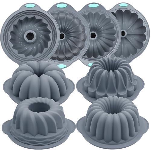 Tongjude 4 Pieces Silicone Fluted Tube Cake Pans, 7 Cups Tube Baking Pan, Jello Mold, Silicone Molds for Homemade Cake, Bread and Jello, Non-Stick, Grey - size: 4pcs fluted tube cake pans (7 Cups)