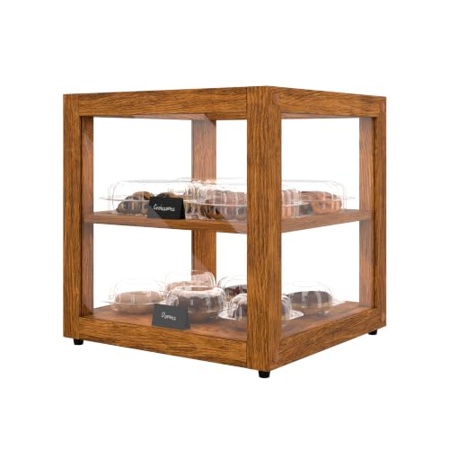 KoolMore 15 in. Light Wood Countertop Open Back Dry Bakery Display Case, Pastry, Cake and Bread Display with Tempered Glass