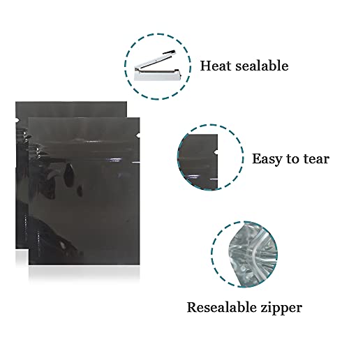 100 Pack 2.7x3.9 inch Opaque Black Reusable Resealable Mylar Bags - color: Black, size: 2.7x3.9 inch