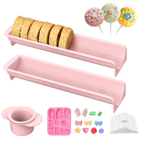 Cake Pop Mold Set with 8.2 Inch Double Tray and 100Pcs Sticks - color: Cutter & Sticks Set(Pink)