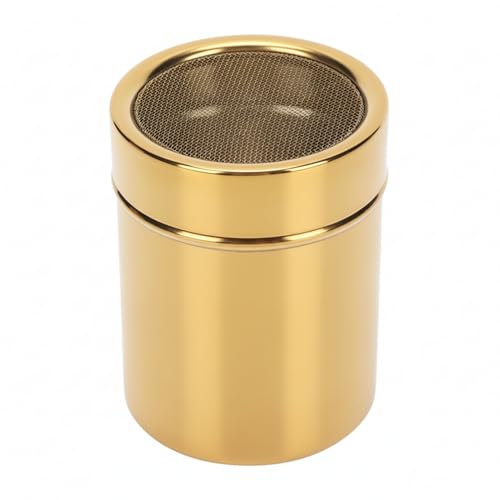 Gold Powder Sugar Shaker Duster with Fine Mesh - 304 Stainless Steel Cinnamon Dispenser for Coffee, Chocolate, Flour, Spices - Screw-On Lid Dredge for Baking (1 Pack) - color: 1 Pack