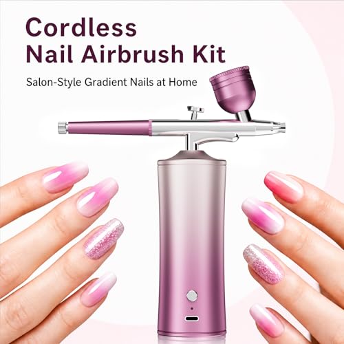 cordless airbrush kit comes with adjustable air pressure, suitable for nail art, airbrush makeup, model painting, hair tinting, cake decorating and graffiti creation