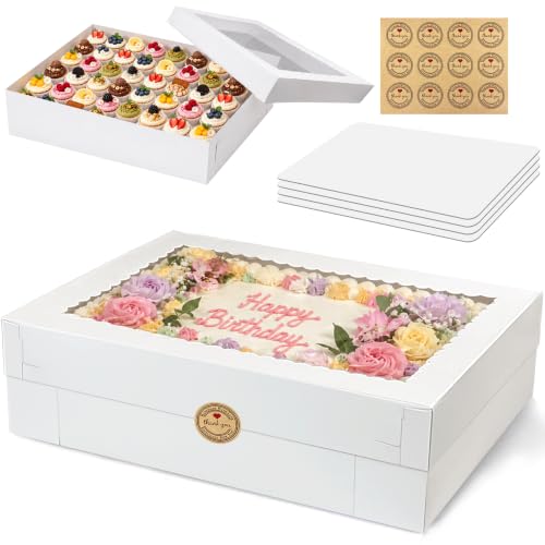 4 PCS 20x14x4.5inch Cake Boxes with Cake Boards White Rectangular Sheet Box - size: White 20×14×4.5