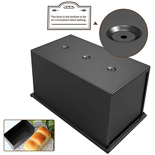 CHEFMADE Pullman Loaf Pan with Lid, 1Lb Dough Capacity Non-Stick Rectangle Flat Bread Pan, Carbon Steel Bakeware Toast Mold with Cover for Baking Bread - Black - size: Black 1 lb Flat