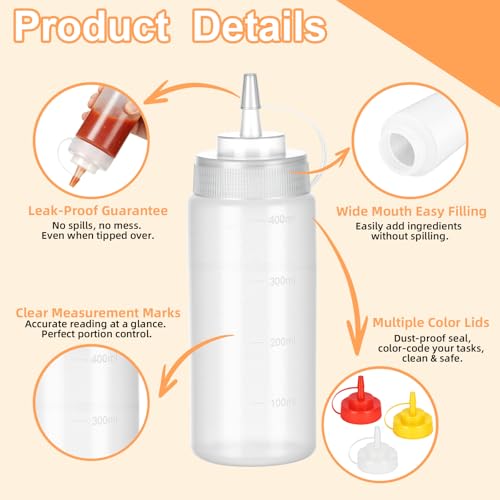 6 Pack 16 oz Condiment Squeeze Bottles, Wide Mouth & Leak Proof - size: 16 Ounces (Pack of 6)
