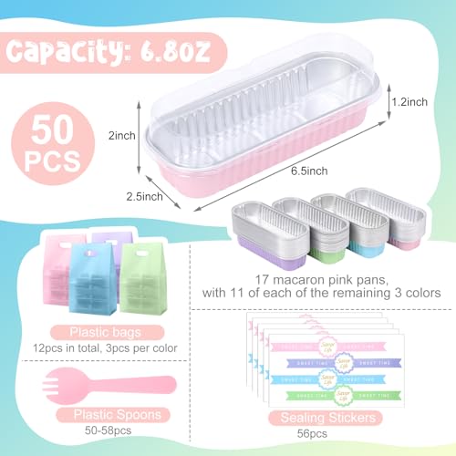 212 Pack Macaron Mini Loaf Pans Set with Lid and Spoon - color: Macaron Colors
