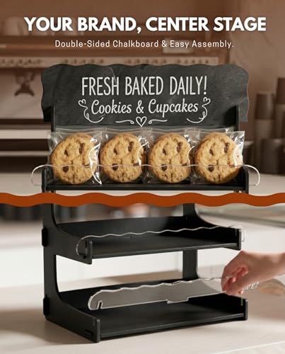 HOTCAN Cookie Display Stand for Bakers & Vendors with Acrylic Front | Wooden Dessert Stand with Chalkboard Sign for Market Booths, Craft Fairs & Events | 4 Tiered Cookie Display for Cupcakes, Muffins & Pastries (Black) - color: Black, size: 4 Tier