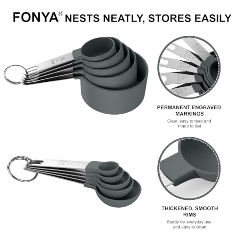 Measuring Cups and Spoons Set, 10-Piece with Stainless Steel Handles, Grey - color: Grey 10 Pcs